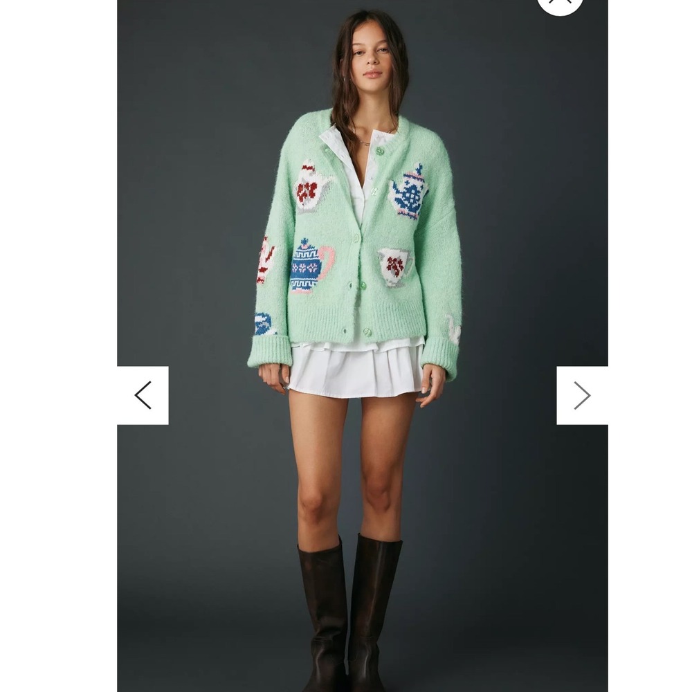 BDG Urban Outfitters Teapot Intarsia Knit Cardigan Mint Green Small